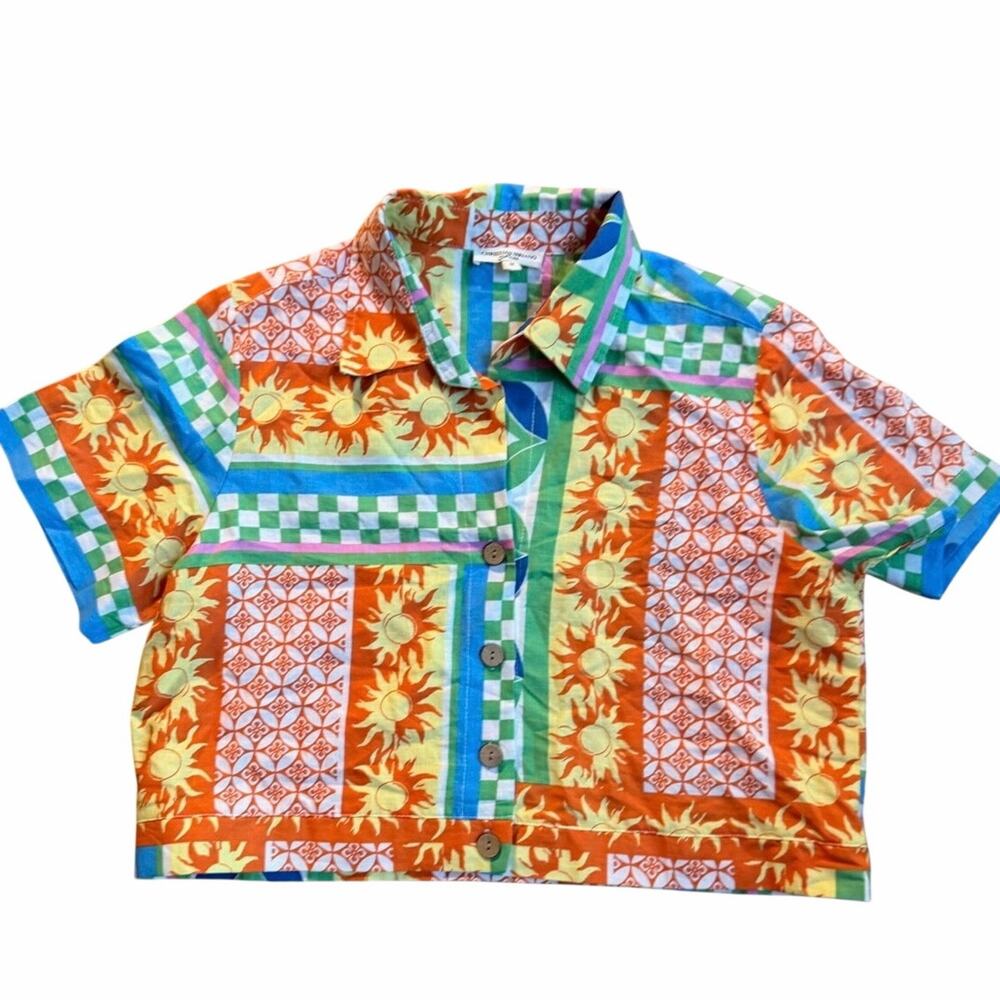 Christian Soriano Geometric Color-Block Sun Resort Dopamine Art Crop Med Shirt